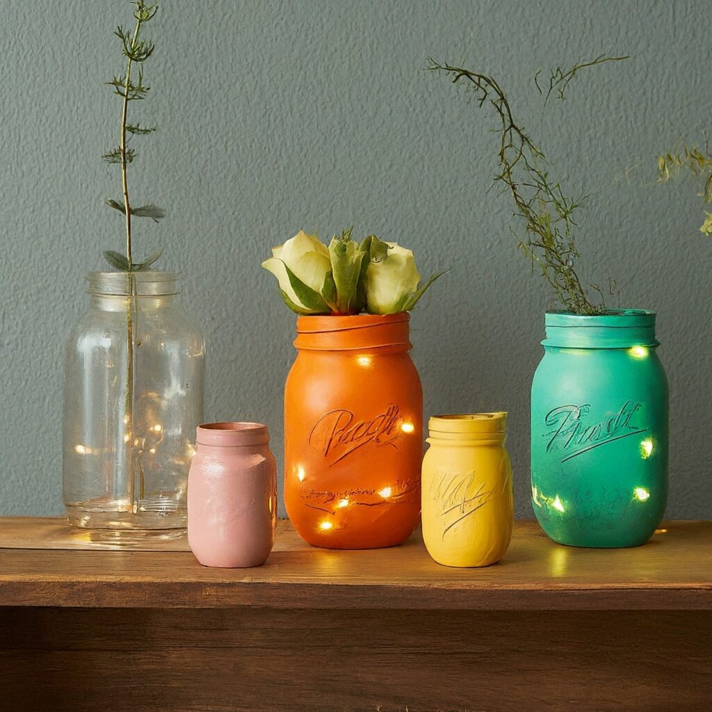 Home Decor Hacks, The glass jars are paint them funky colors, add fairy lights for a magical touch.