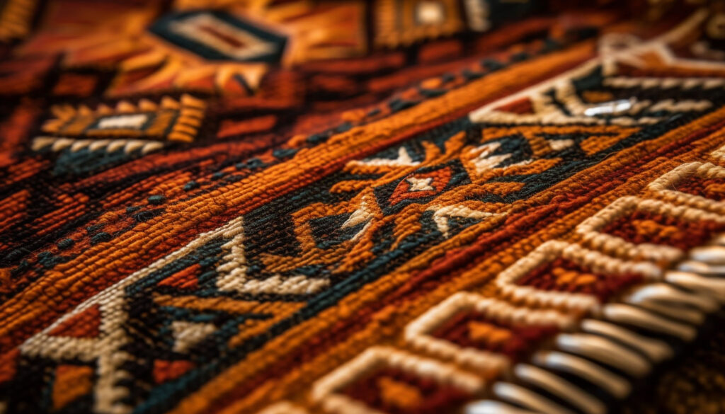 A close-up photo of a vibrantly colored Indian carpet with intricate floral and geometric designs.