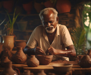 Colorful Indian Handicrafts Adorning a Living Room Shelf