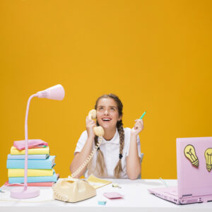 Teenager at desk with colorful planner open, surrounded by school supplies and a healthy snack. Text reads "Life Hacks for Teens".