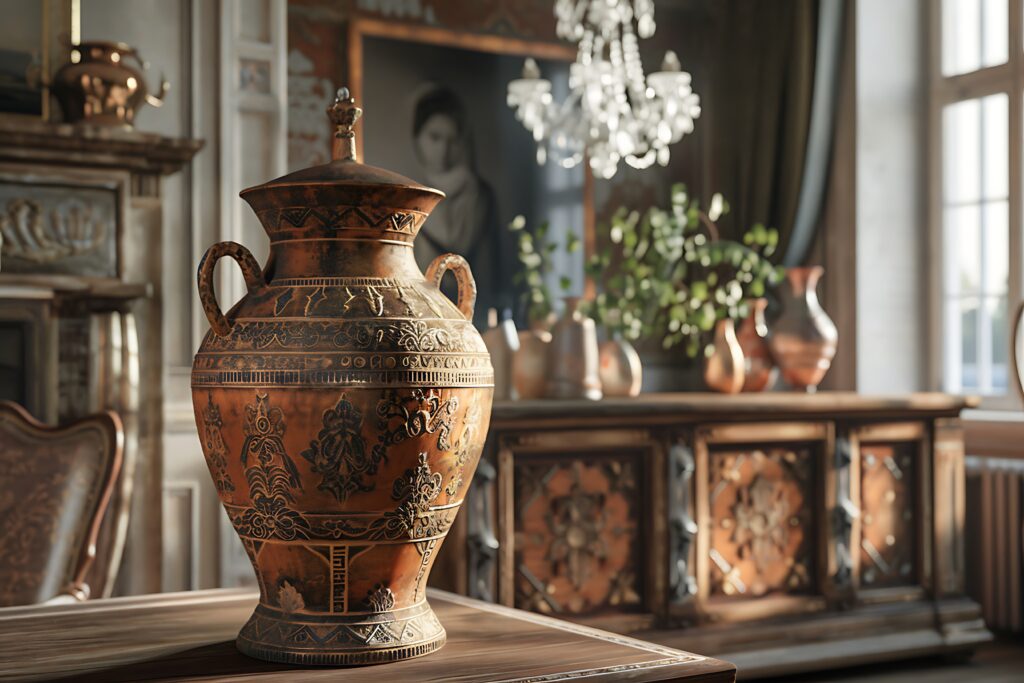 View of ancient pottery vessels and earthenware