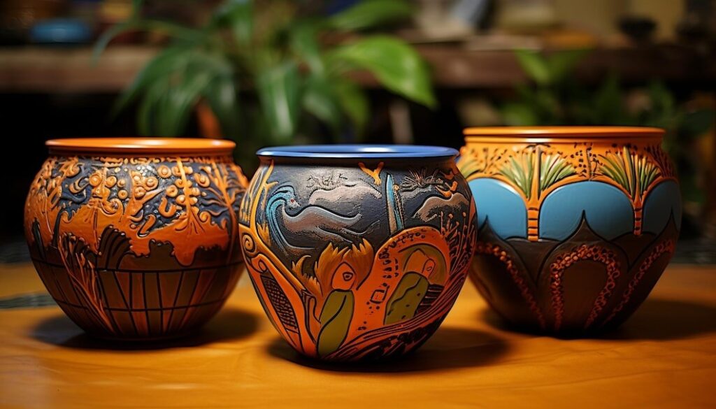 best art and crafts Handmade clay pots with colorful designs. 