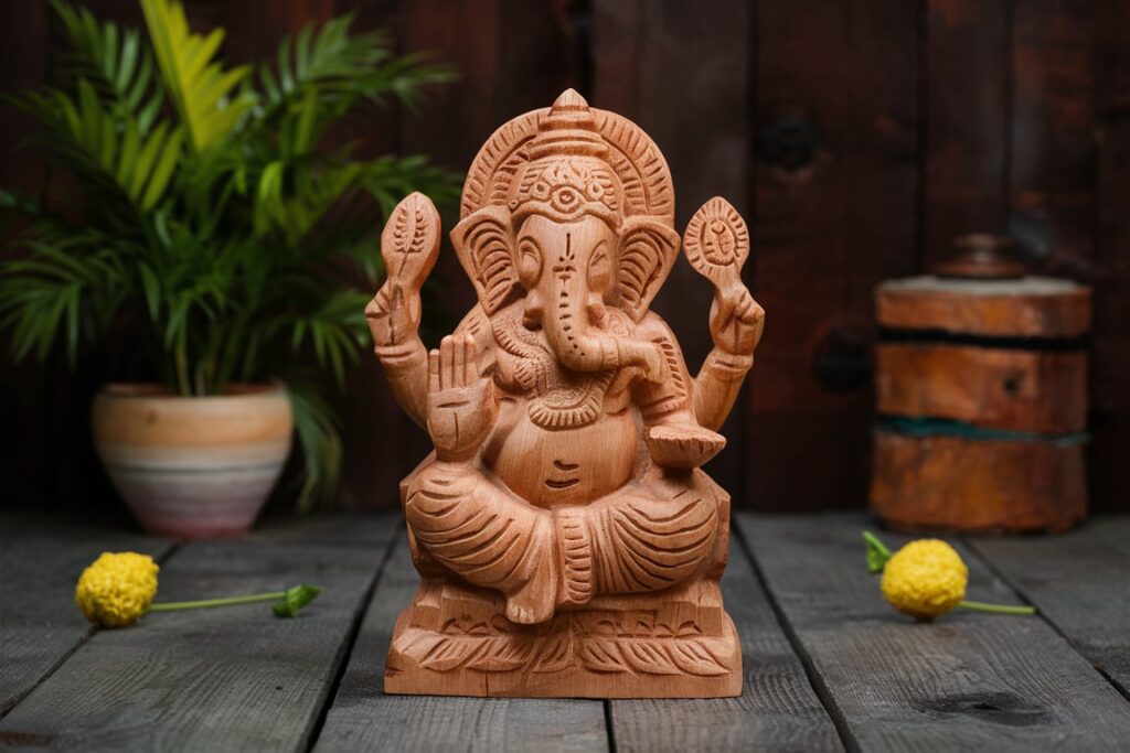 wood carved statue of Lord Ganesh