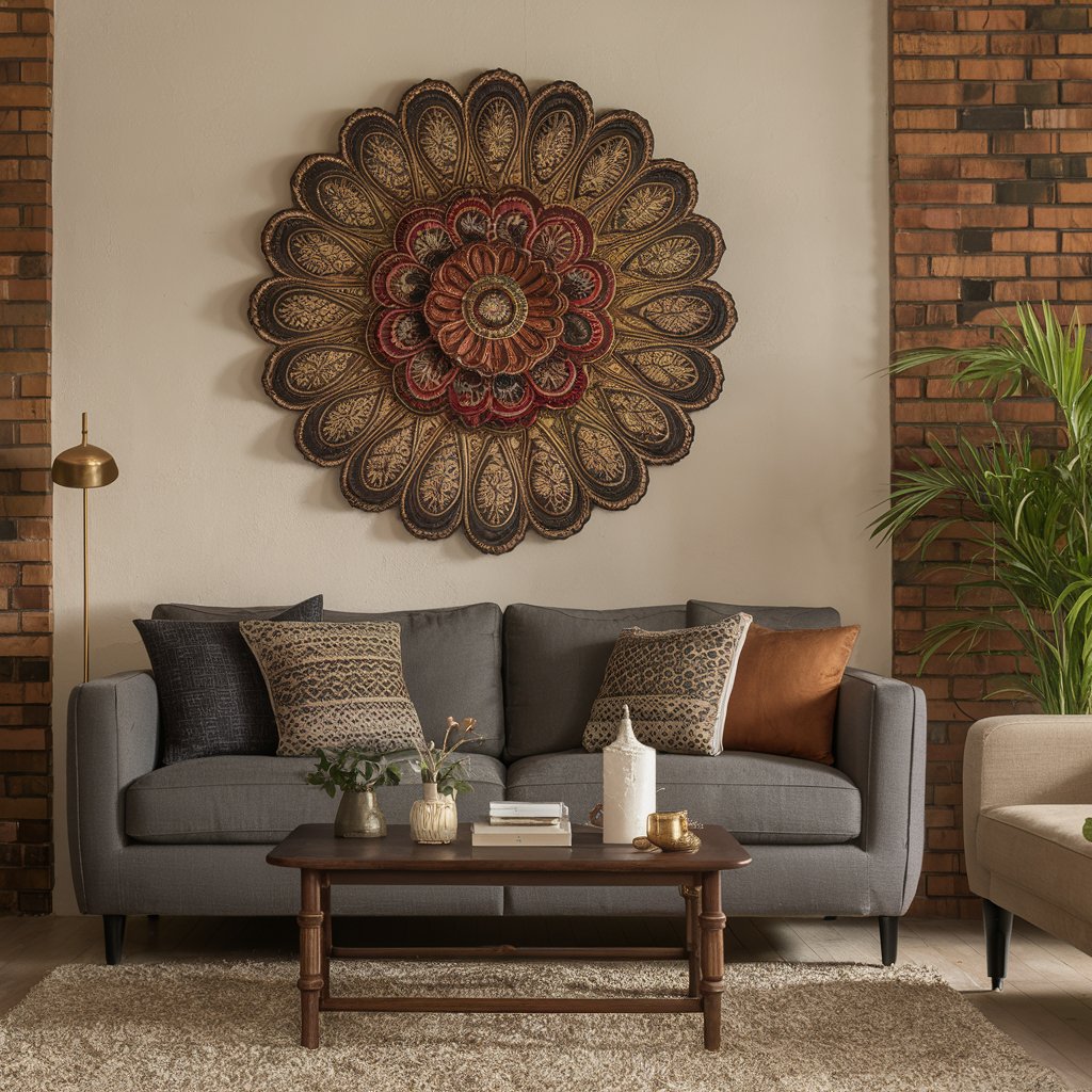 home décor with Traditional Indian wall hangings adding cultural vibes to a living room.
