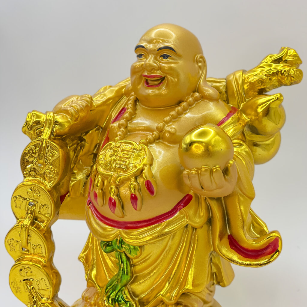 Golden Smiling Feng Shui Laughing Buddha - Handcrafted Polyresin Statue in Radiant Gold