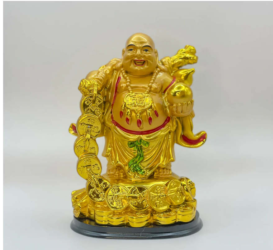 Golden Smiling Feng Shui Laughing Buddha Bringing Joy and Prosperity to Your Home or Office