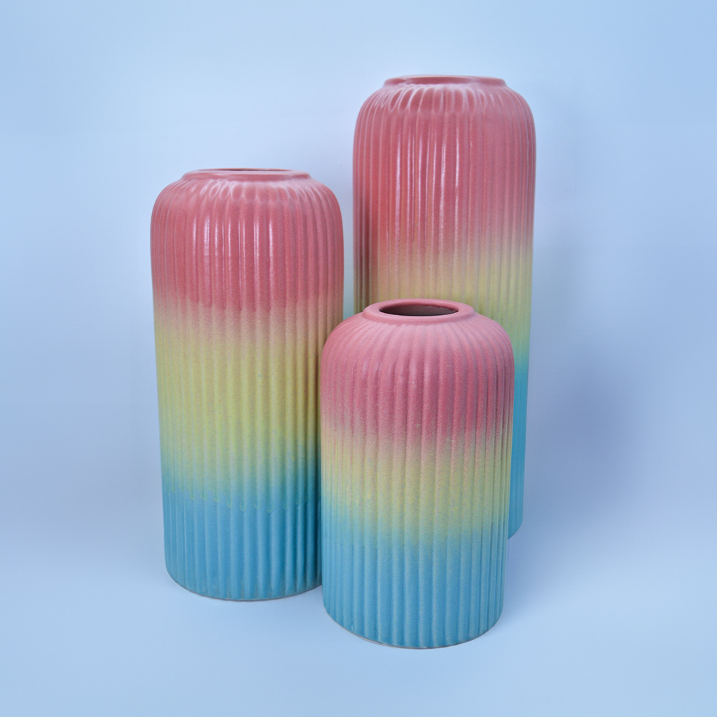 Indian Handicrafts Rainbow Ripple Vase Set-1